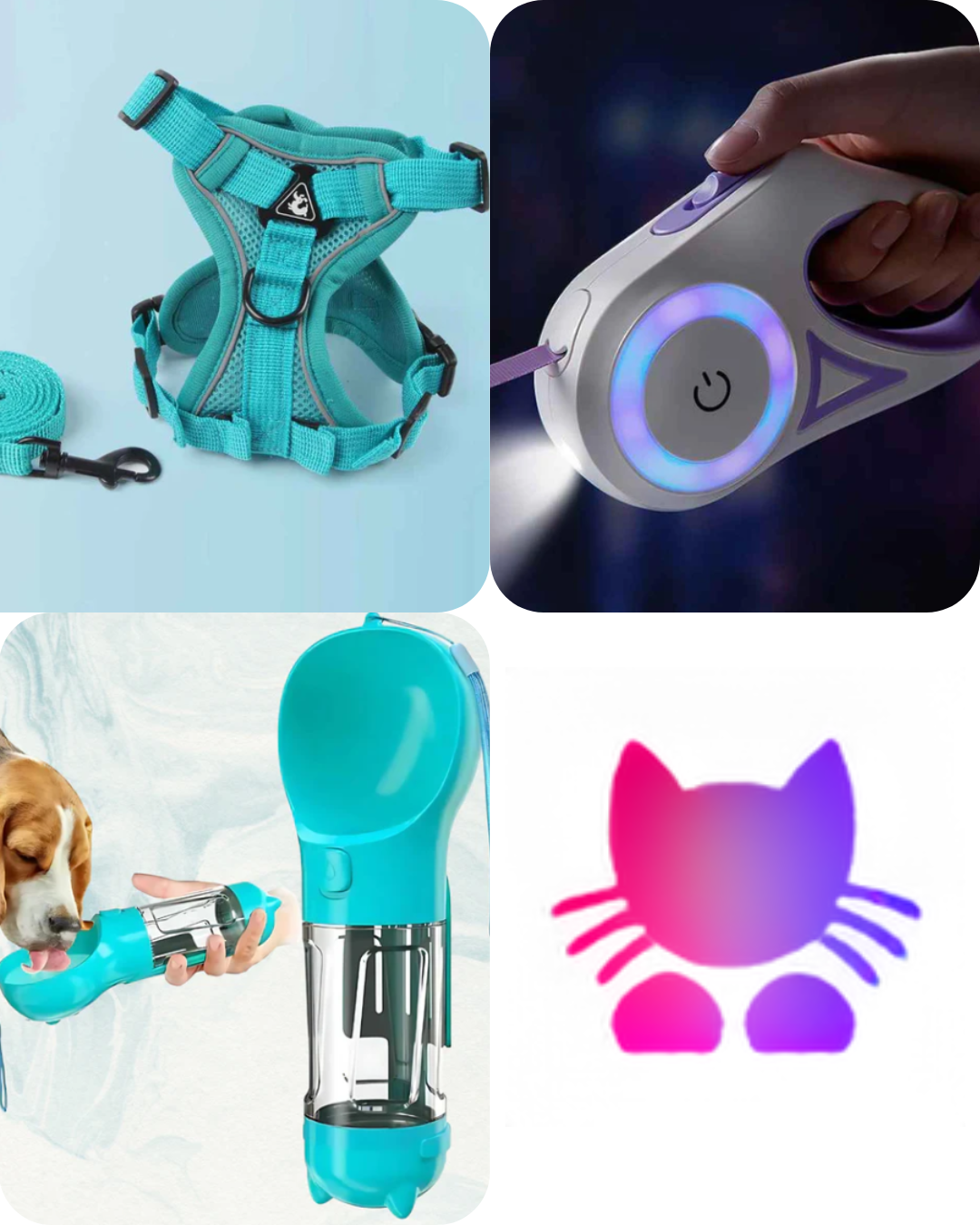 Pack Paseo Seguro Perro 3 en 1 - Arnés Reflectante Correa LED Botella