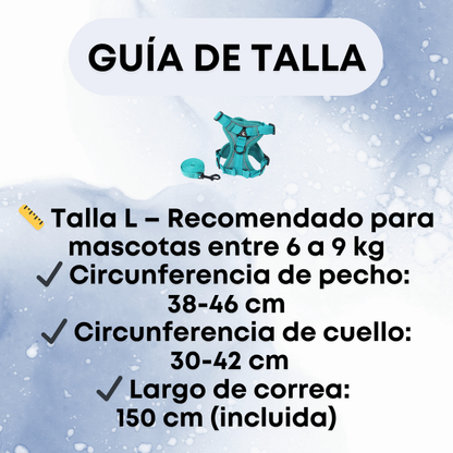 Arnés Perro Reflectante Ajustable Turquesa - Seguridad Paseo Nocturno