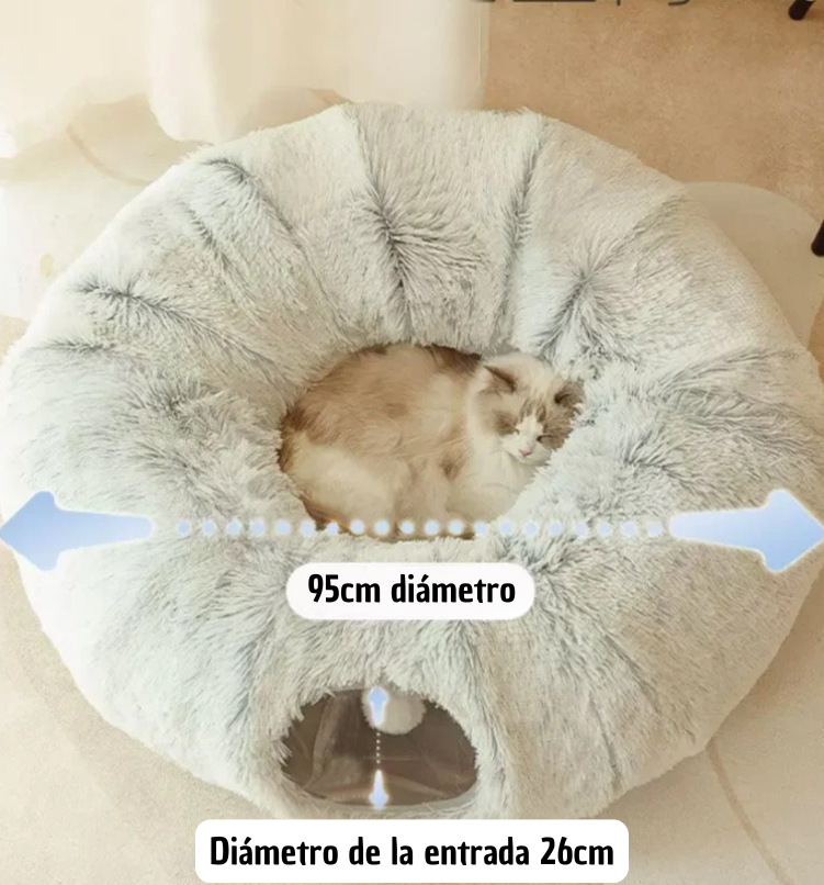 Cama Gato Túnel Donut Suave - Casa Mascotas Acogedora con Entrada