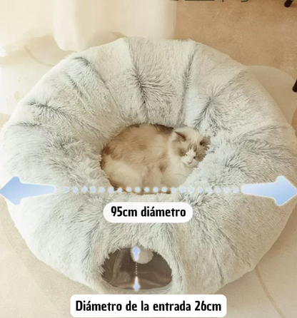 Cama Gato Túnel Donut Suave - Casa Mascotas Acogedora con Entrada