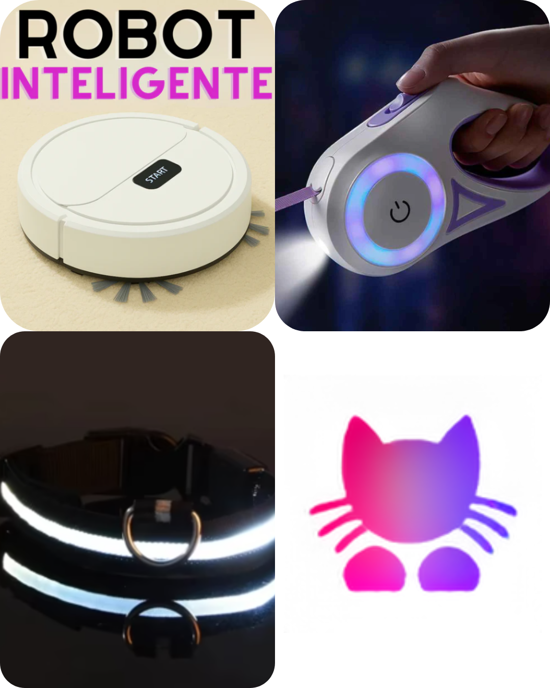 Pack Tech Pet 3 en 1 - Robot Limpieza Correa LED Collar Mascotas