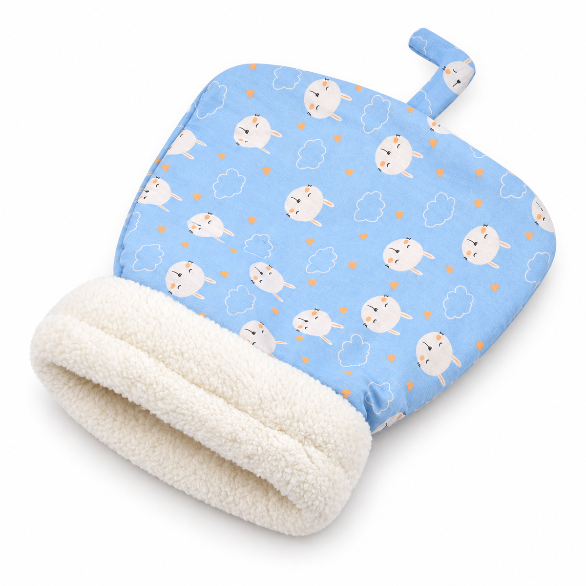 Saquito para gatos 55 x 45 cm azul con conejos e interior de felpa