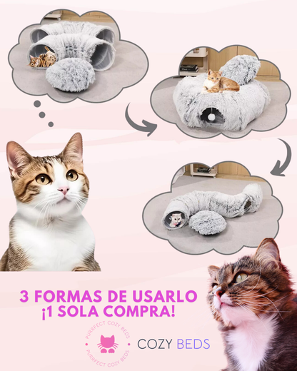Cama Gato Túnel Donut Suave - Casa Mascotas Acogedora con Entrada