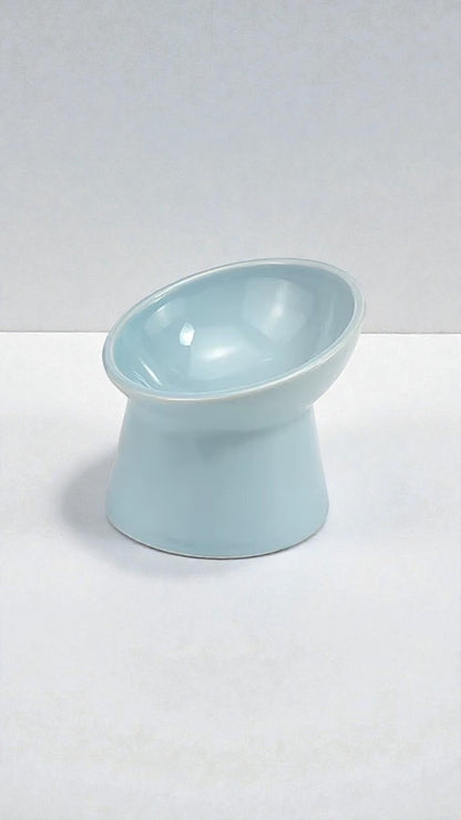 Comedero Elevado Gato Cerámica Azul - Bowl Ergonómico Cervical 15°